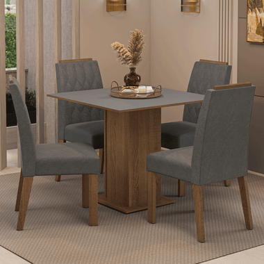 Juego de Comedor 4 Sillas Marrón/Gris/Silver Cannes Madesa