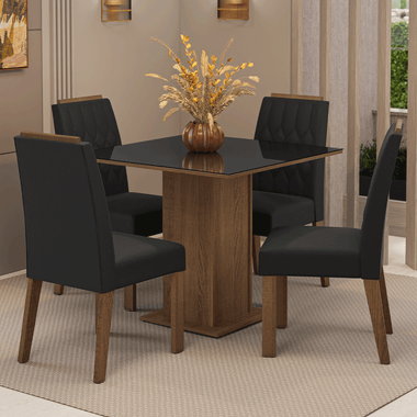 Juego de Comedor con Vidrio Sobrepuesto 4 Sillas Marrón/Negro/Oxford Capri Madesa
