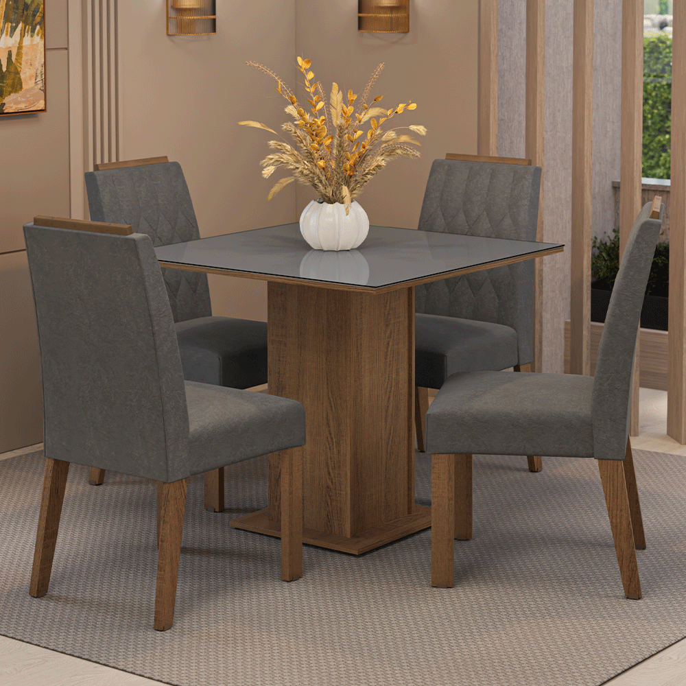 Juego de Comedor con Vidrio Sobrepuesto 4 Sillas Marrón/Gris/Silver Capri Madesa