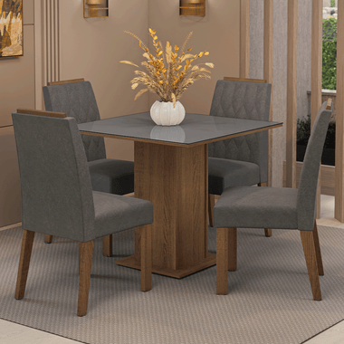Juego de Comedor con Vidrio Sobrepuesto 4 Sillas Marrón/Gris/Silver Capri Madesa
