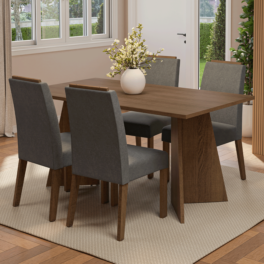 Juego de Comedor Mesada de Madera 4 Sillas Évora Marrón/Silver