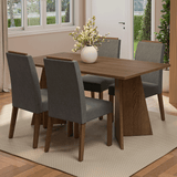 Juego de Comedor Mesada de Madera 4 Sillas Évora Marrón/Silver