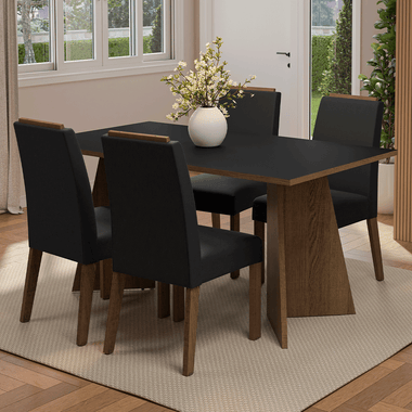 Juego de Comedor 4 Sillas Marrón/Negro/Oxford Évora Madesa