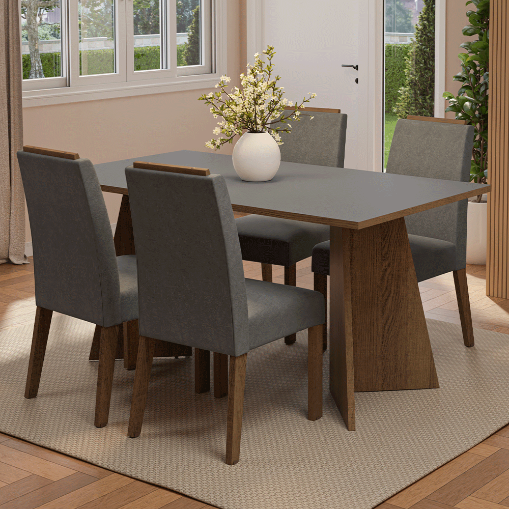 Juego de Comedor Mesada de Madera 4 Sillas Évora Marrón/Gris/Silver