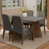 Juego de Comedor Mesada de Madera 4 Sillas Évora Marrón/Gris/Silver