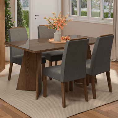 Juego de Comedor con Vidrio Sobrepuesto 4 Sillas Marrón/Silver Braga Madesa