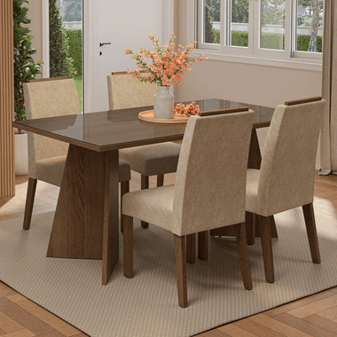 Juego de Comedor con Vidrio Sobrepuesto 4 Sillas Marrón/Imperial Braga Madesa