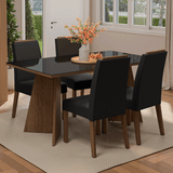 Juego de Comedor Mesada de Vidrio 4 Sillas Braga Marrón/Negro/Oxford