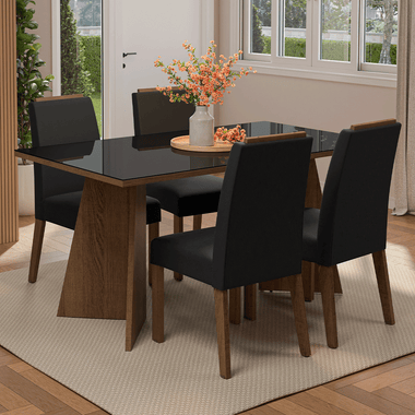 Juego de Comedor con Vidrio Sobrepuesto 4 Sillas Marrón/Negro/Oxford Braga Madesa