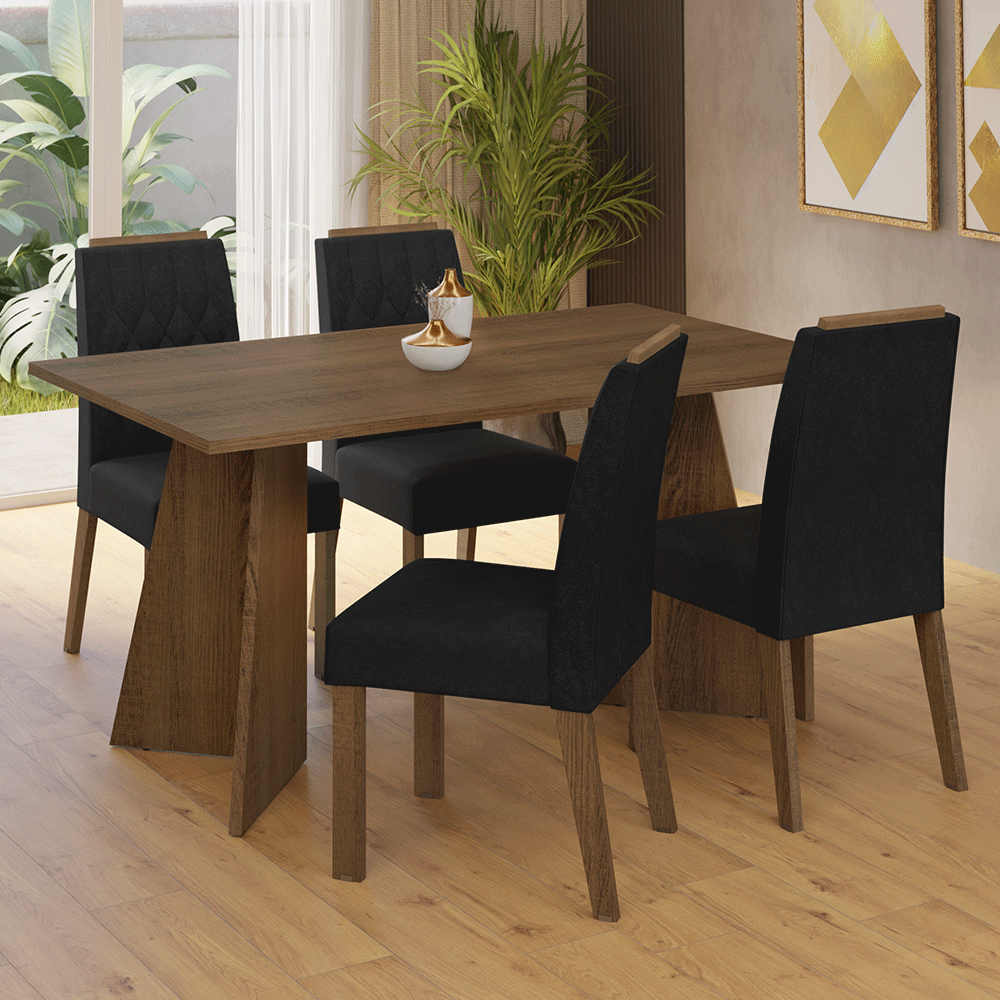 Juego de Comedor Mesada de Madera 4 Sillas Tulum Marrón/Oxford