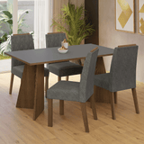 Juego de Comedor Mesada de Madera 4 Sillas Tulum Marrón/Gris/Silver