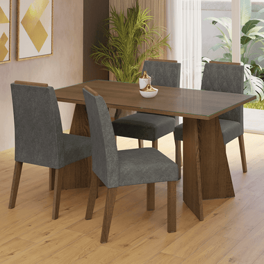 Juego de Comedor con Vidrio Sobrepuesto 4 Sillas Marrón/Silver Porto Madesa
