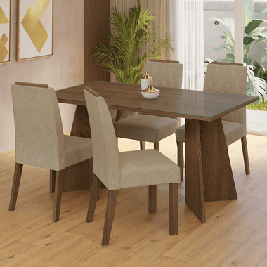 Juego de Comedor con Vidrio Sobrepuesto 4 Sillas Marrón/Imperial Porto Madesa