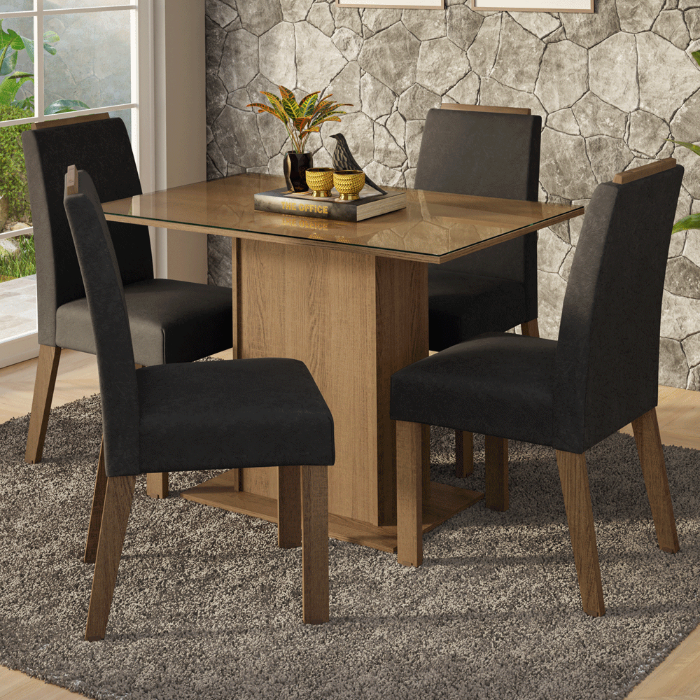 Juego de Comedor Tapa de Vidrio 4 Sillas Marrón/Oxford Jasmin Madesa