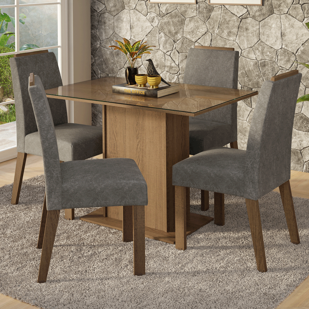 Juego de Comedor Tapa de Vidrio 4 Sillas Marrón/Silver Jasmin Madesa