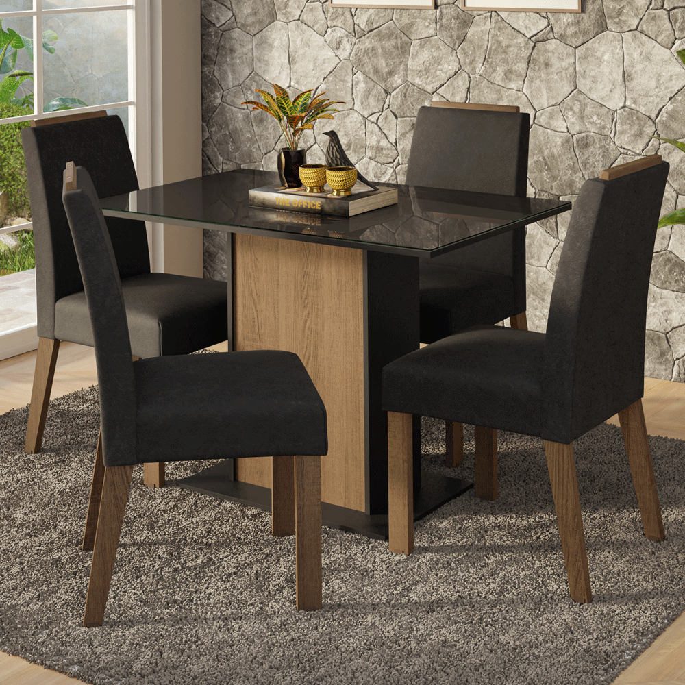 Juego de Comedor Tapa de Vidrio 4 Sillas Marrón/Negro/Oxford Jasmin Madesa