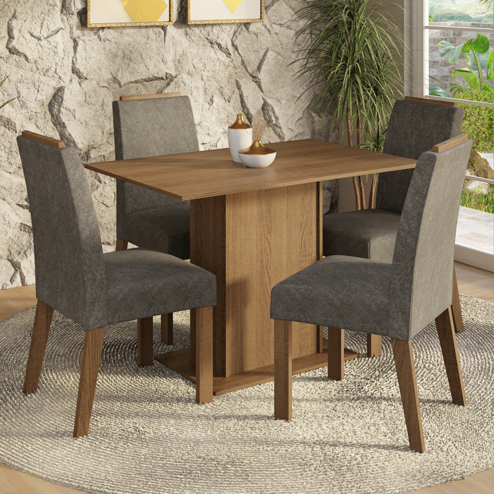 Juego de Comedor Tapa de Madera 4 Sillas Marrón/Silver Acácia Madesa
