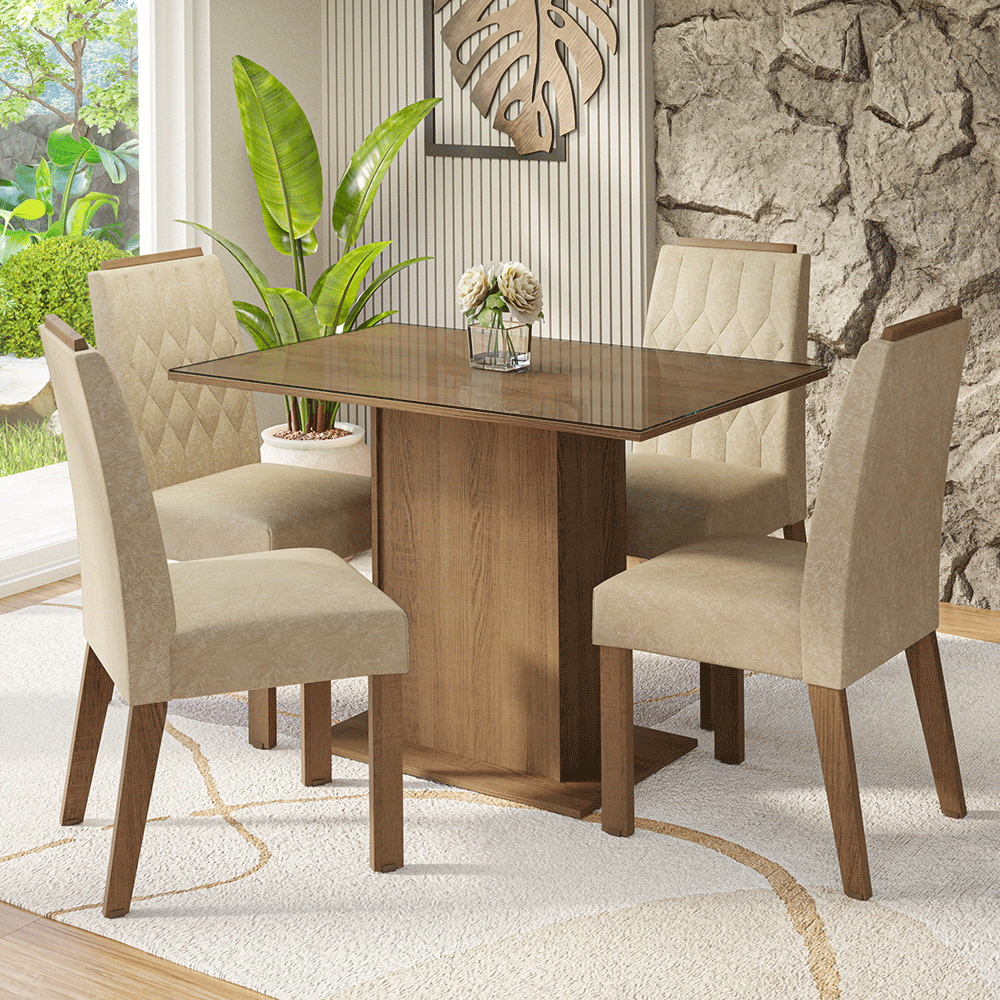 Juego de Comedor Tapa de Vidrio 4 Sillas Marrón/Imperial Pitanga Madesa