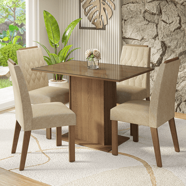 Juego de Comedor con Vidrio Sobrepuesto 4 Sillas Marrón/Imperial Pitanga Madesa