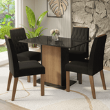 Juego de Comedor Tapa de Vidrio 4 Sillas Marrón/Negro/Oxford Pitanga Madesa