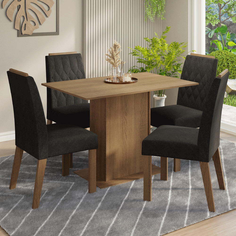 Juego de Comedor Tapa de Madera 4 Sillas Marrón/Oxford Romã Madesa