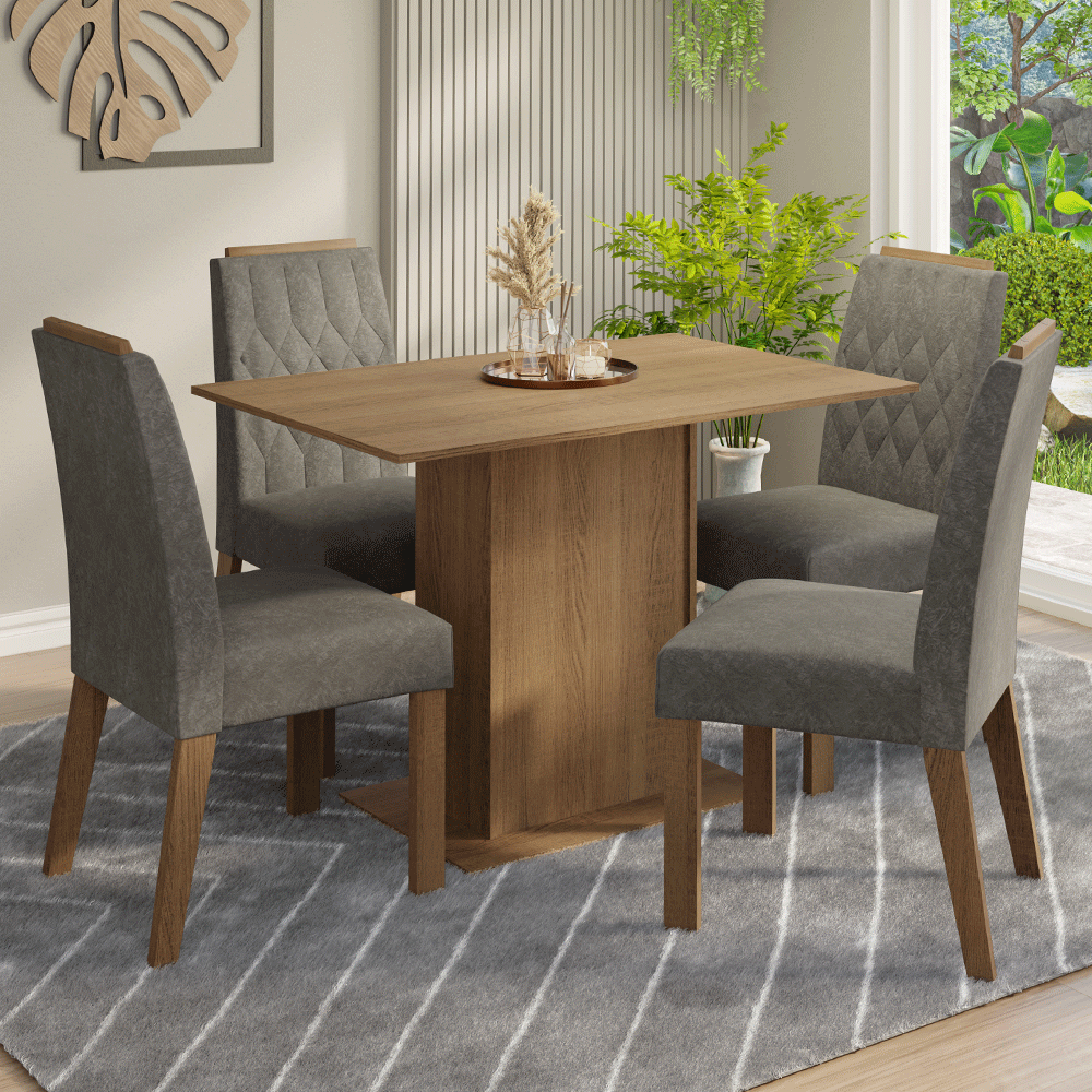Juego de Comedor Tapa de Madera 4 Sillas Marrón/Silver Romã Madesa