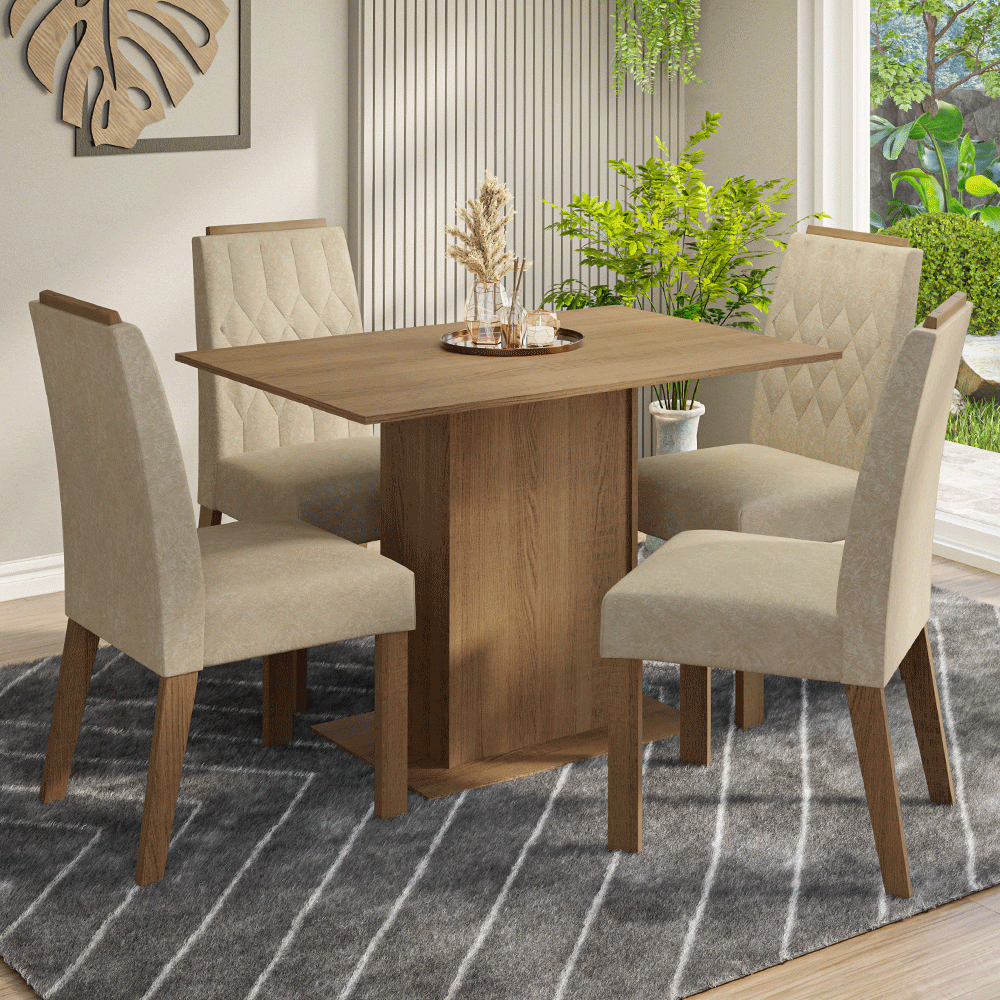 Juego de Comedor Tapa de Madera 4 Sillas Marrón/Imperial Romã Madesa