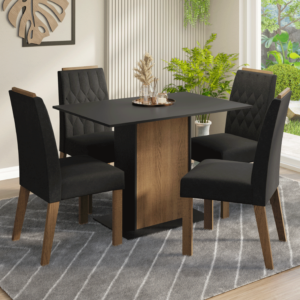 Juego de Comedor Tapa de Madera 4 Sillas Marrón/Negro/Oxford Romã Madesa