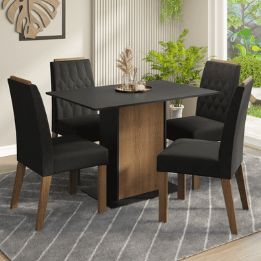 Juego de Comedor 4 Sillas Marrón/Negro/Oxford Romã Madesa