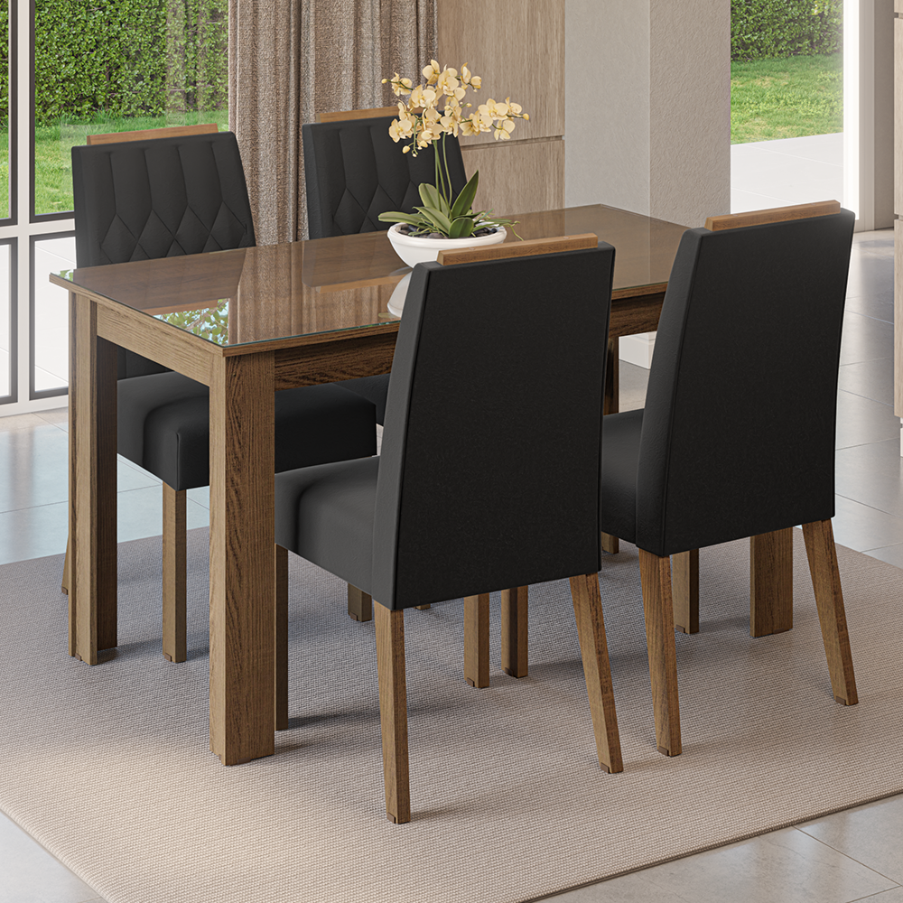 Juego de Comedor Tapa de Vidrio 4 Sillas Marrón/Oxford Pétala Madesa