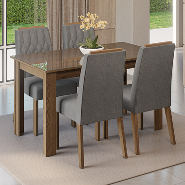 Juego de Comedor con Vidrio Sobrepuesto 4 Sillas Marrón/Silver Pétala Madesa
