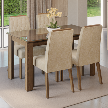 Juego de Comedor con Vidrio Sobrepuesto 4 Sillas Marrón/Imperial Pétala Madesa