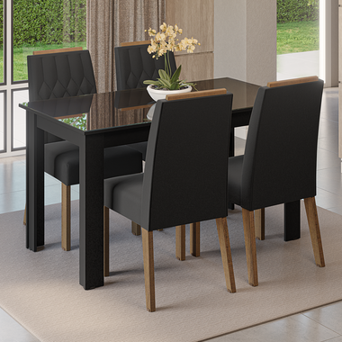 Juego de Comedor con Vidrio Sobrepuesto 4 Sillas Marrón/Negro/Oxford Pétala Madesa