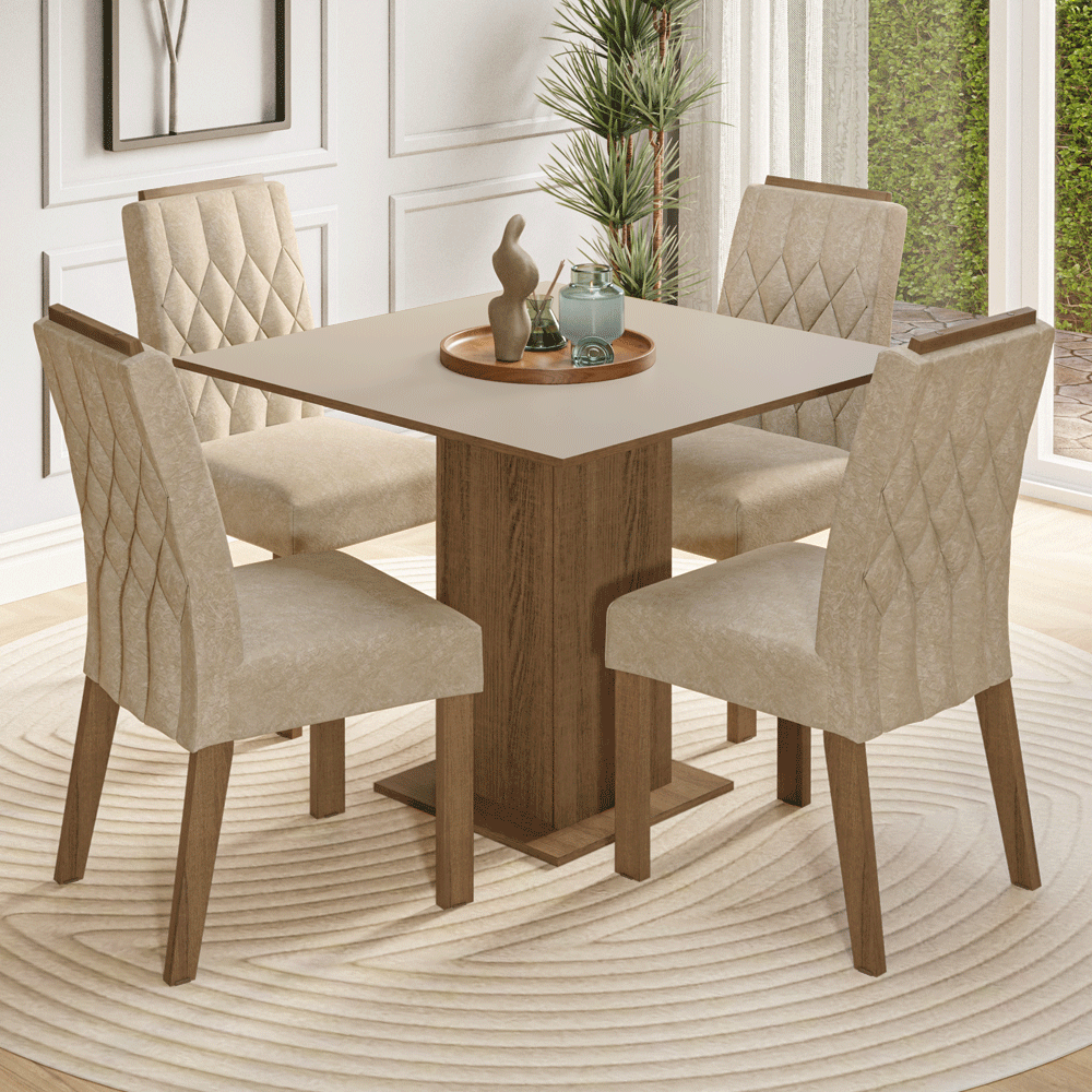 Juego de Comedor Tapa de Madera 4 Sillas Marrón/Crema/Imperial Verbena Madesa