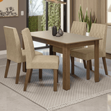 Juego Comedor Lótus Mesa Tapa de Madera 4 Sillas Marrón/Crema/Gamuza Imperial Madesa