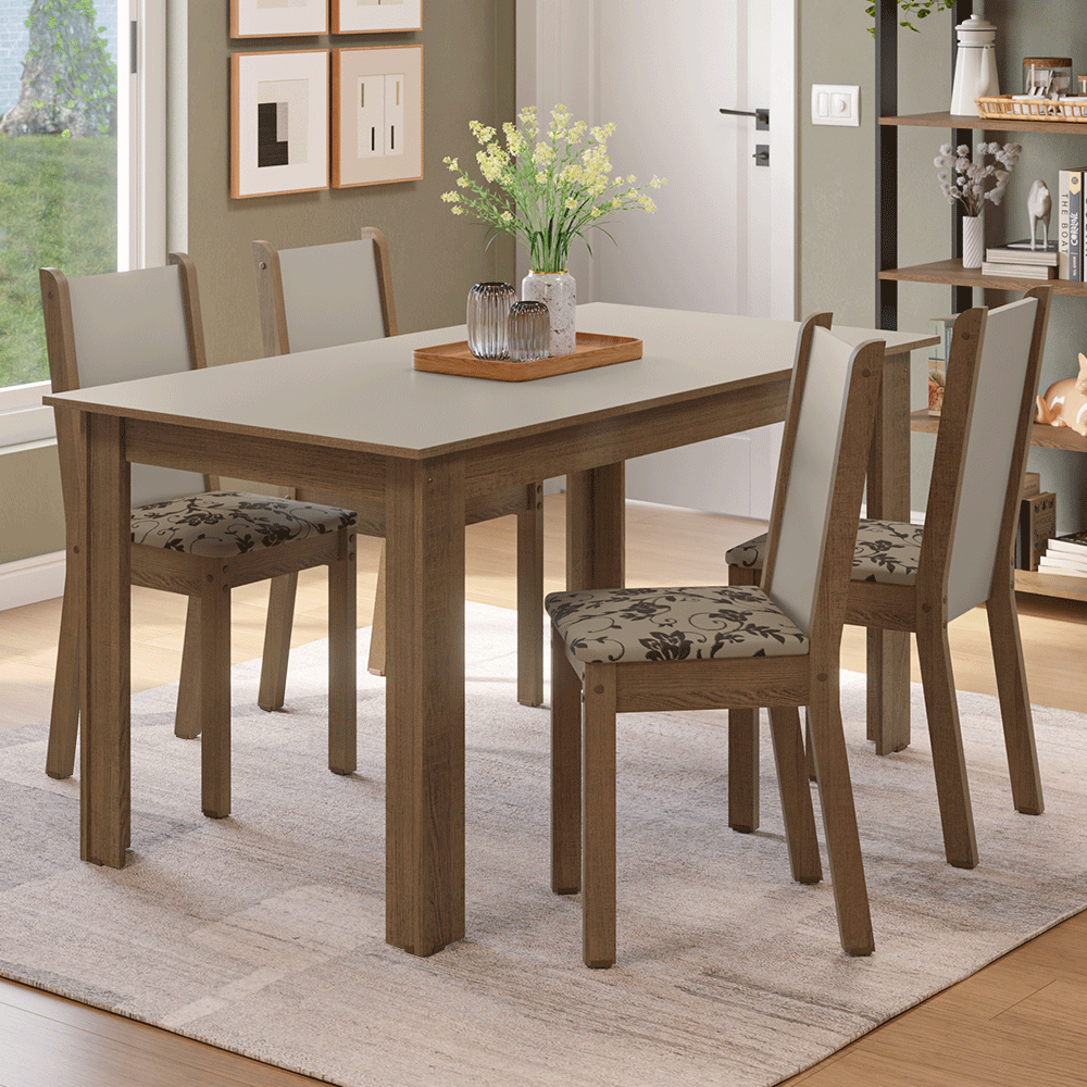 Juego de Comedor Alva Mesa Tapa de Madera 4 Sillas Marrón/Crema/Beige Marrón Madesa