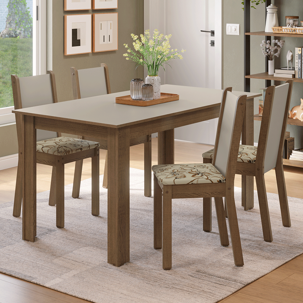 Juego de Comedor Alva Mesa Tapa de Madera 4 Sillas Marrón/Crema/Lirio Beige Madesa