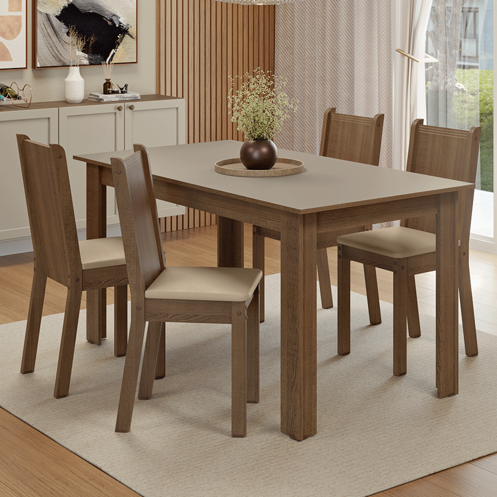 Juego de Comedor Mesa con Tapa de Madera 4 Sillas Marrón/Crema/Sintético Beige Madesa