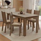 Juego de Comedor Amora Mesa Rectangular Tapa de Madera con 4 Sillas Marrón/Crema/Sintético Beige Madesa