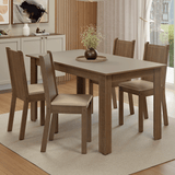 Juego de Comedor Mesa con Tapa de Madera 4 Sillas Marrón/Crema/Sintético Beige Madesa