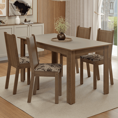 Juego de Comedor 4 Sillas Marrón/Crema/Tapizado Beige Amora Madesa