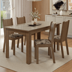 Juego de Comedor Hazelnut Mesa Rectangular Tapa de Vidrio con 4 Sillas Marrón/Crema/Tapizado Beige Marrón Madesa