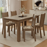 Juego de Comedor Mesa Tapa de Vidrio 4 Sillas Marrón/Crema/Lirio Beige Madesa