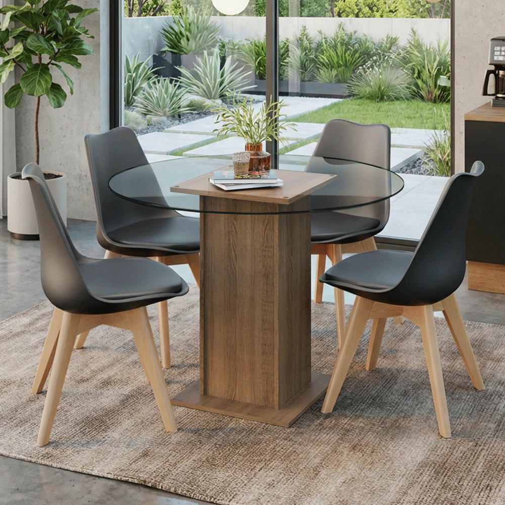 Juego de Comedor Denali Mesa Tapa de Vidrio 4 Sillas Marrón/Negro Madesa