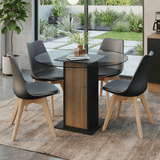 Juego de Comedor Denali Mesa Tapa de Vidrio 4 Sillas Negro/Marrón/Negro Madesa