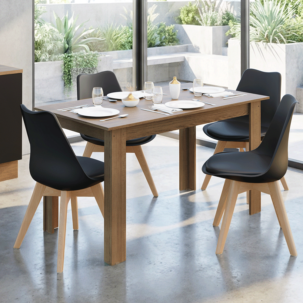 Juego de Comedor Garda Mesa Tapa de Madera 4 Sillas Marrón/Negro Madesa