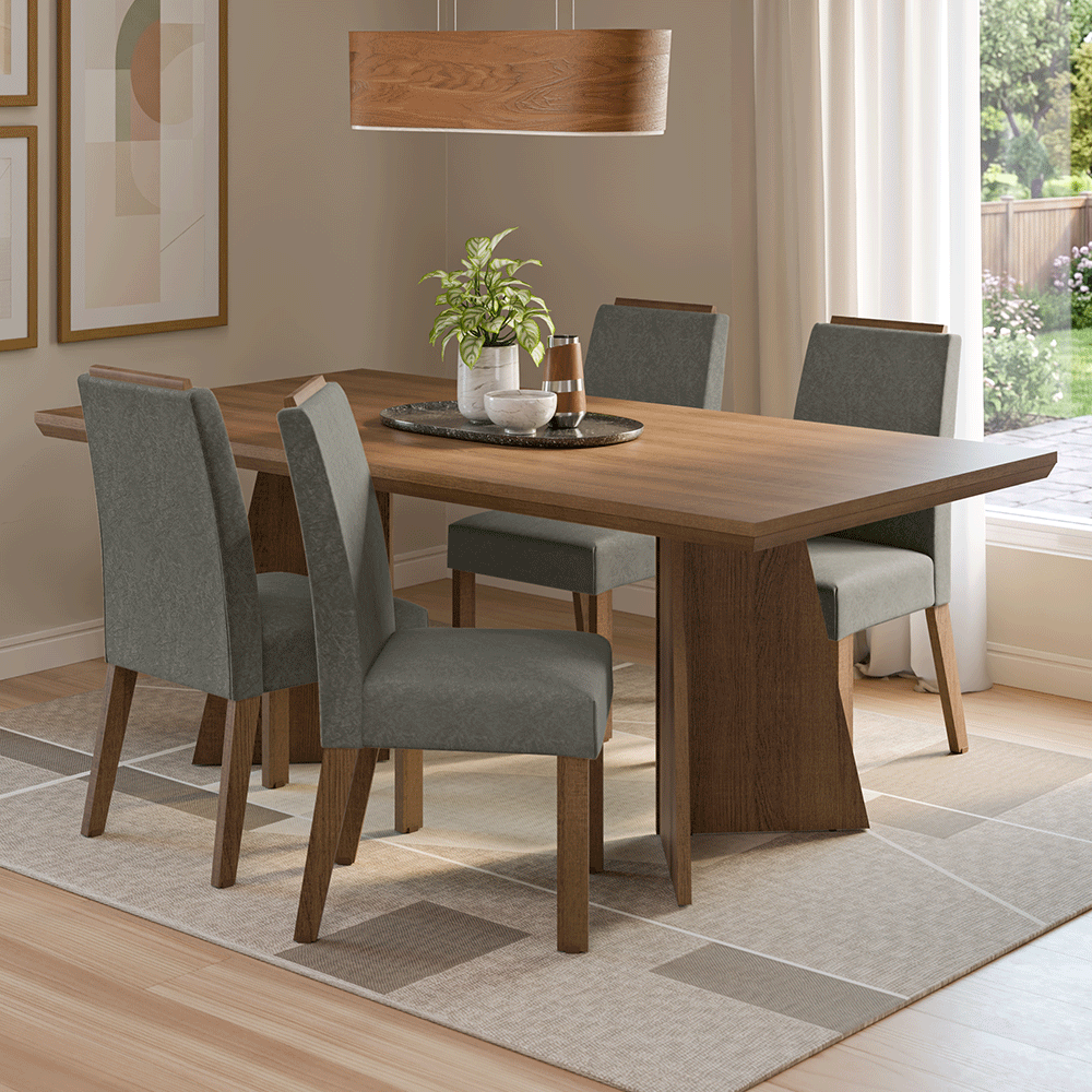 Juego de Comedor con Tapa de Madera 4 Sillas Marrón/Silver Arles Madesa