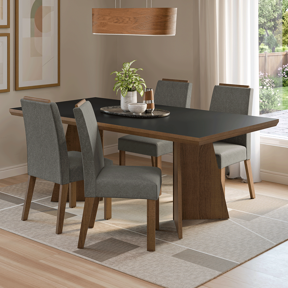 Juego de Comedor con Tapa de Madera 4 Sillas Marrón/Negro/Silver Arles Madesa