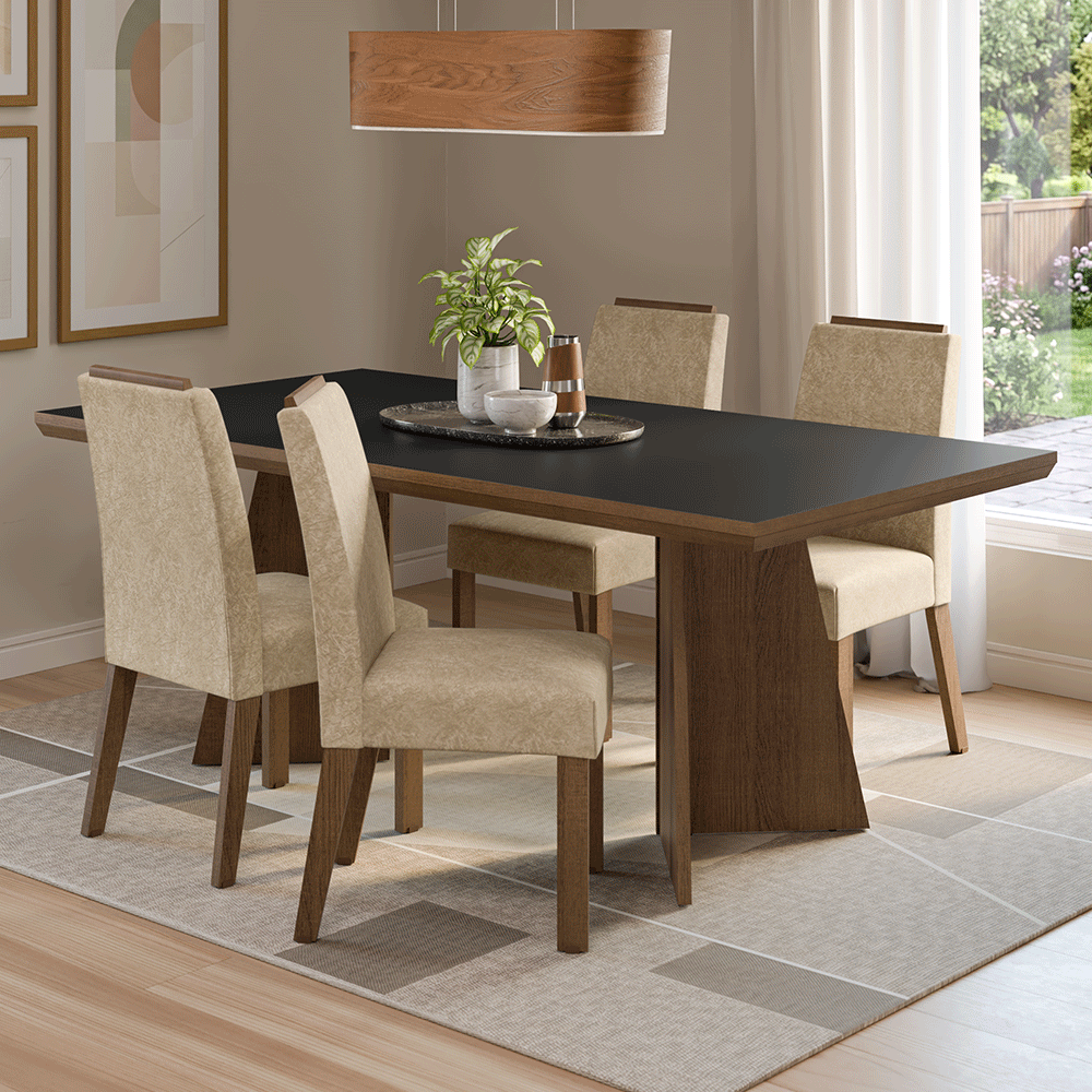Juego de Comedor con Tapa de Madera 4 Sillas Marrón/Negro/Imperial Arles Madesa