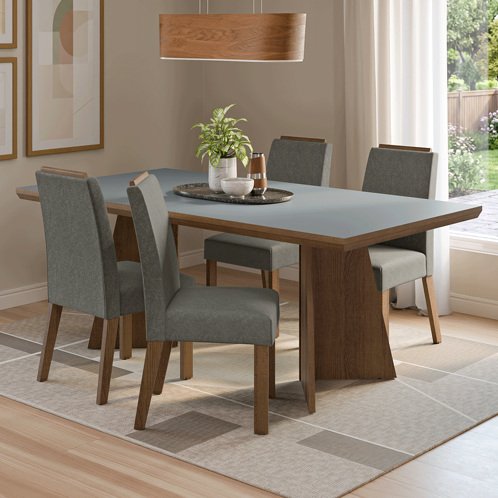 Juego de Comedor con Tapa de Madera 4 Sillas Marrón/Gris/Silver Arles Madesa